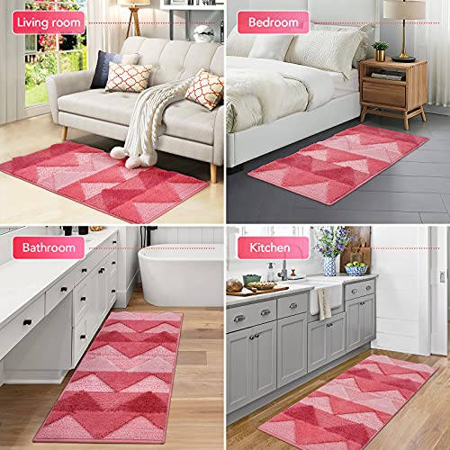 Tindbea Bathroom Rugs and Mats Sets 2 Pieces, Non-Slip Soft and Absorbent Microfiber Bath Rug Mat and Runner for Bathroom, Quick Dry Machine Washable (20" x 47" Plus 20" x 32", Pink) - color: Pink