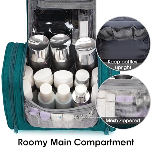 Narwey Hanging Toiletry Bag for Women Travel Makeup Bag Organizer Toiletries Bag for Cosmetics Essentials Accessories - color: Teal