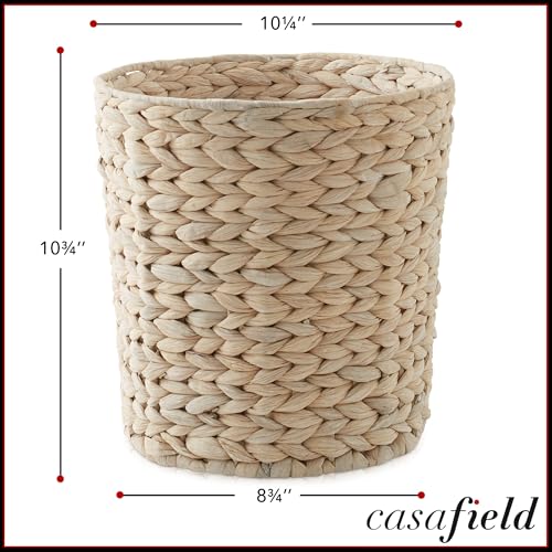 Casafield Water Hyacinth Waste Basket - Whitewash White, Woven Wicker Trash Can for Bathroom, Bedroom, Laundry Room, Home Office - color: Whitewash