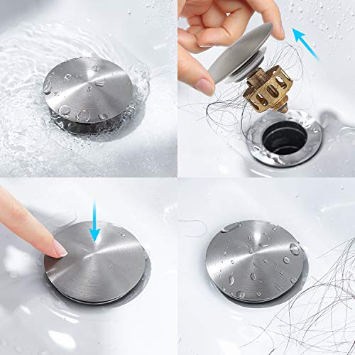 KAIYING Pop Up Drain, Bathroom Sink Drain Stopper with Overflow, Vessel Sink Drain Assembly with Detachable Basket Stopper, Anti-Explosion and Anti-Clogging Drain Strainer (Brushed Nickel) - color: Brushed Nickel, style: With Overflow