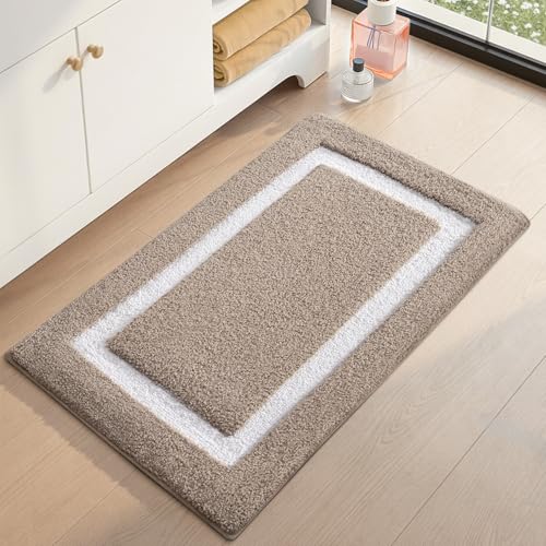 Color&Geometry Extra Soft Bathroom Rugs 30x20, Absorbent Microfiber Bath Rug, Non-Slip Bathroom mat, Washable Plush Bath Mats for Bathroom, Shower, Bathtub, Laundry, Khaki White - color: K, size: 20"x32"