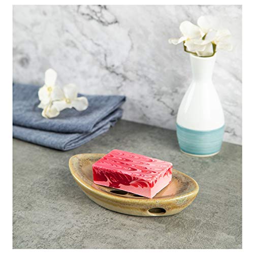 Ceramic Soap Dish with Self Draining Tray for Bar Soap, Bathroom, Kitchen (Ivory No.3) - color: Ivory No.3