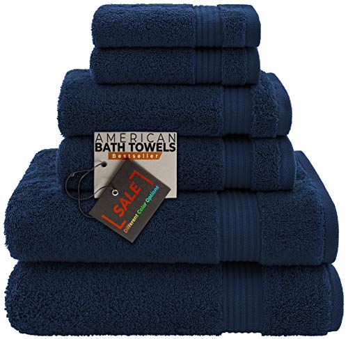American Bath Towels 100% Cotton 6 Piece Turkish Towel Set, Ultra Soft Absorbent Bathroom Towels, 2 Bath Towel 2 Hand Towels 2 Washcloths, Navy Blue - color: Navy Blue, size: 6 Piece Towel Set XL
