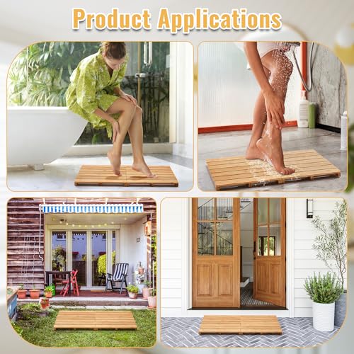 Foldable Bamboo Bath Mat for Shower, 31.49" x 17.71" in Non-Slip Wood Bathroom Rug, Quick-Dry Waterproof Carpet for Indoor Outdoor Use by Sink, Tub, Pool - size: 31.5" x 17.7" (Rectangular)