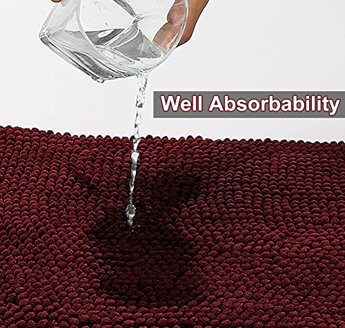 Urvoix Bathroom Rugs Set - 3 Pieces Ultra Soft Non-Slip Bath Mats, Chenille Absorbent Bath Rugs for Bathroom, Tub and Shower (Burgundy) - color: Burgundy