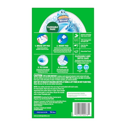 Scrubbing Bubbles Flushable Toilet Bowl Wand Cleaner Refills, Fresh Brush Cleaner Toilet Refill Pads, Removes Limescale & Odors, Citrus Scent, 20 Count (Pack of 1) - size: 20 Count (Pack of 1), style: Refill
