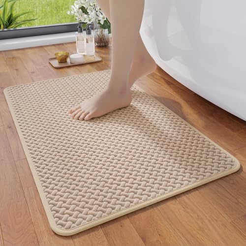 YDKGL Bathroom Rugs Non Slip, Super Absorbent Quick Dry Bath Mats for Bathroom, Foam Weave Texture Thin Bath Rugs Washable with Rubber Backing Fit Under Door Outside Shower,16" x 24“ - color: Brown, size: 16" X 24“