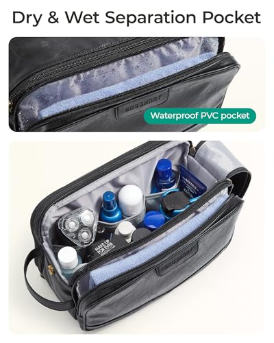 BAGSMART Medium Toiletry Bag for Men, PU Leather Travel Bag for Toiletries, Dopp Kit Water Resistant Shaving Bag for Bathroom Shower-Coffee - color: Coffee, size: Medium-5L
