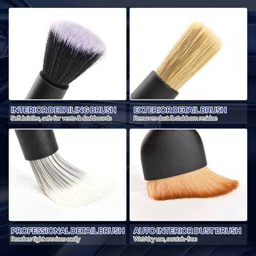 7PCS Car Detailing Brush Kit - Ultra Soft Boars Hair Car Interior Detailing Brushes, Includes 4 Different Brushes, Multi-use for Cleaning Interior or Exterior - Perfect Car Accessory Gift - size: 7PCS-A