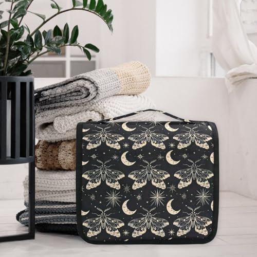 MNSRUU Hanging Toiletry Bag Butterfly and Moon Skull Travel Makeup bag for Toiletries Portable Travel Toiletry Organizer Cosmetic Bags with Hanging Hook - color: Skull A10121