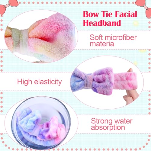 WSYUB Spa and Makeup Headband Set - Gorgeous Tie Dye Color Cosmetic Headband and Absorbent Wrist Towels for Skincare, Face Washing, and Makeup Application (6 pcs) - color: Tie-dye Purple and Pink