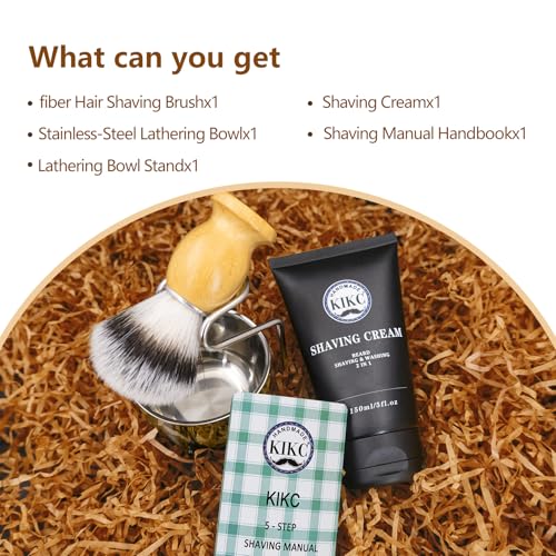 Kikc 5 in 1 Shaving Kit, Shaving Brush Kit for Men,Set Include Synthetic Shave Brush, Stainless Lathering Bowl, Shave Brush Stand, Shaving Cream, Shave Manual, Best Gift for Bearded Man,Silvery Set - color: Stainless set