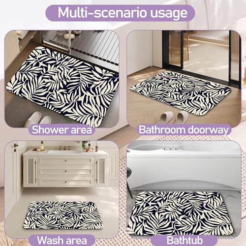 Black Leaves Bathroom Rugs, Fast-Absorbing Bath Mat, Quick-Dry Non-Slip Thin Rug for Bathroom Floor Kitchen 17"x30" - color: Black Leaves