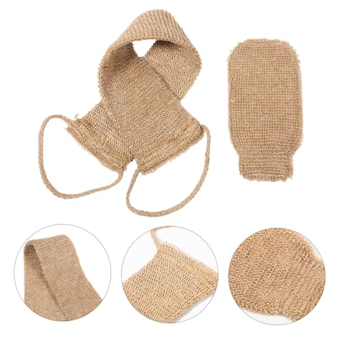 Ipetboom 2pcs Natural Sisal Back Scrubber and Bath Rub Glove Set Exfoliating Mitt for Shower and Bath Deep Cleaning Glove and Strap