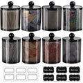 SheeChung 8 Pack Qtip Holder, Cotton Round Holder with Lids & 12 Labels - (4) 10oz & (4) 12oz Plastic Canisters Bathroom Storage Set for Cotton Swabs, Balls, Pads, Floss Picks ( Black) - size: 8pack