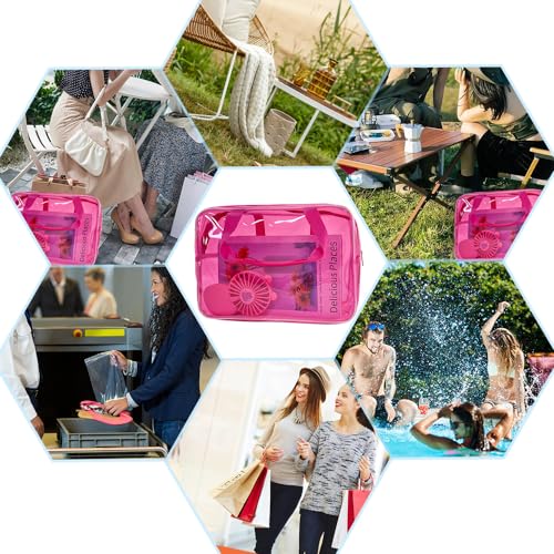 Pink PVC Pure Color Transparent Gift Pouch Wash Travel Makeup Cosmetic Bag with Handle for Travel Bathroom Toiletry Organizer (Pink) - color: pink