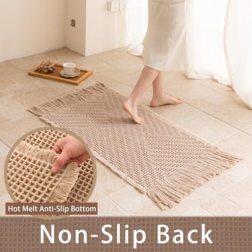 Waffle Bath Mat Non Slip, Boho Bathroom Rug, Super Absorbent Quick Dry Bathroom Mat, Soft Farmhouse Bath Rug with Tassels, Small Washable Shower Mats for Floor 20"x32", Tassels Brown - color: Tassels Brown, size: 1'8" x 2'8" (Rectangular)