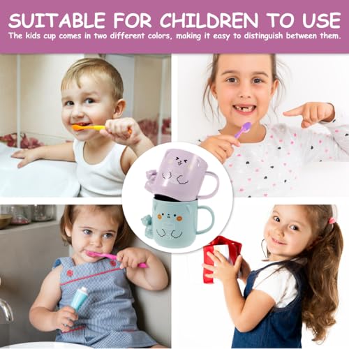 Solustre Cartoon Bathroom Cups for Kids 2-Pack Plastic Toothbrush Holders Reusable Kids Water Mugs with 3D Bear Design
