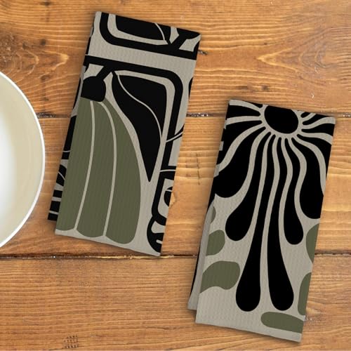 Sage Green Groovy 70s Retro Kitchen Towels Set of 2 - Boho Floral Dish Towels for Kitchen, Boho Hand Towels for Bathroom, Boho Sage Green Bathroom Kitchen Decor, 16x24 Inches - color: Boho Sage Green