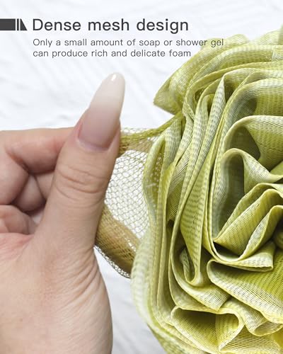 Loofah Sponge 70g, Large Exfoliating Flower Bath Sponge, Soft Durable PE Mesh with Reinforced Knotting, Rich Lather Bath Scrubber for Body, for Travel or as a Holiday Gift (4Pack, Green, Red, Blue) - color: Green, Red, Blue, size: 1 Count (Pack of 4)