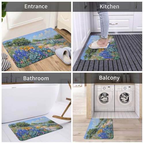 Bath Mat Blue Flowers Texas Bluebonnet Quick Dry Bathroom Rugs Non Slip Absorbent Shower Flannel Rug Floor Mat for Bathroom,Bathtub,Sink,Bedroom,16"X24" - color: Cay24