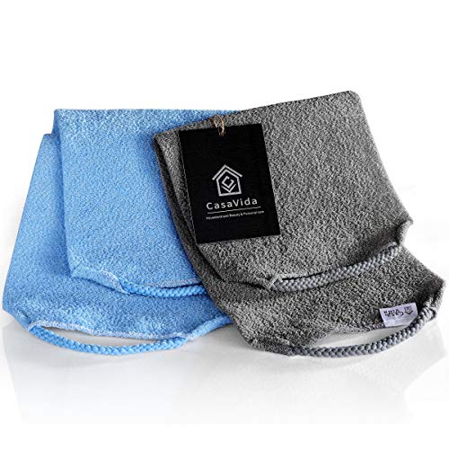 Back Scrubber Towel for Shower, Gray + Blue, 2 Pack | Nylon Bath Towel Washer, Exfoliating Washcloth, Japanese Stretchable Strap, Body Exfoliation - color: Gray + Blue