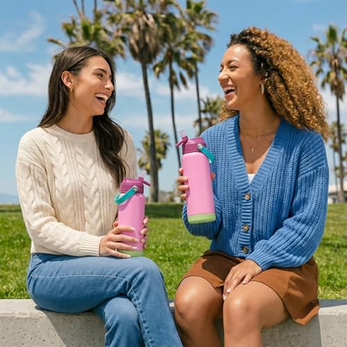 Fijinhom 18oz Insulated Stainless Steel Water Bottle, Wide Mouth Double Wall Vacuum, Silicone Straw, Sweat & Leak Proof, BPA Free Insulated Water Flask for Travel, Keep Cold 24h Hot 12h, Berries - color: Berries, size: 18 Ounces