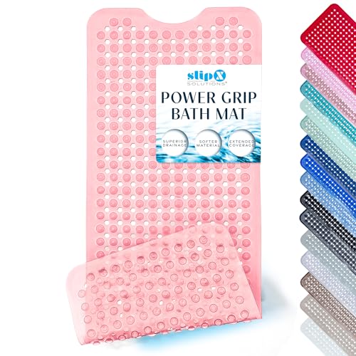 SlipX Solutions Power Grip Bathtub Safety Mat | Precision Grip Technology for Longer, Stronger, & Softer Wet Surface Protection | Clear Coral 39"x16" - color: Clear Coral