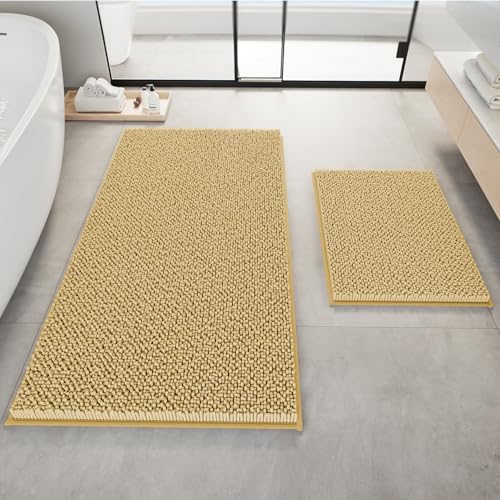 RUN HELIX Beige Bath Mat Set - 32"L x 20"W + 24"L x 16"W, Non Slip, Machine Washable, Home Decor - color: Beige, size: 32"L x 20"W + 24"L x 16"W