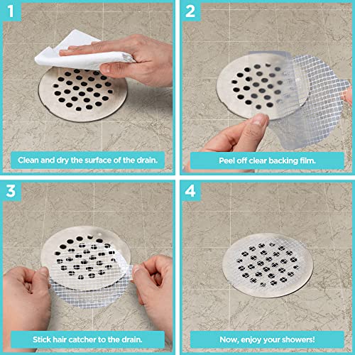 100 Pack Disposable Shower Drain Hair Catcher Mesh Stickers - Peel & Stick Drain Strainers to Prevent Clogs, Strong Waterproof Adhesive, Mess-Free Disposable Drain Covers for Shower & Bathtub - size: 3.5" Round - 100