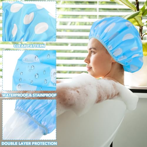 WSICSE 2 Packs Large Shower Cap, Waterproof Reusable Shower Cap Double Layers Hat Bath Caps with Hair Scrunchies for Home Spa Salon, blue, yellow - color: blue, yellow
