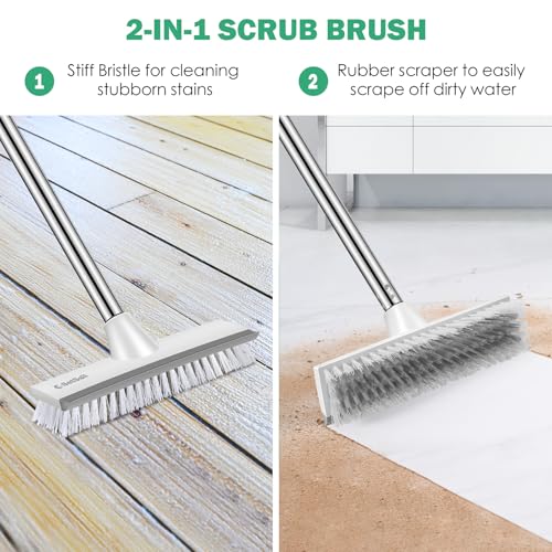 SetSail Floor Scrub Brush and Grout Brush with 51-Inch Long Adjustable Handle 2 in 1 Scrape Brush Stiff Bristle Floor Scrubber for Cleaning Shower Bathroom Garage Kitchen Deck Tub Tile, Grey White - color: Grey White, size: 10in+V-shaped brush