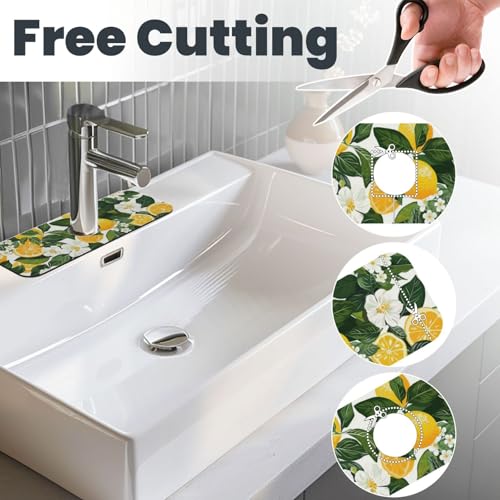 Faucet Draining Mat For Kitchen Sink, Yellow Lemons Green Leaves Diatom Mud Absorbent Drain Pad For Bathroom Kitchen Sink Splash Guard Drying Mat - color: Yellow Lemons Green Leaves