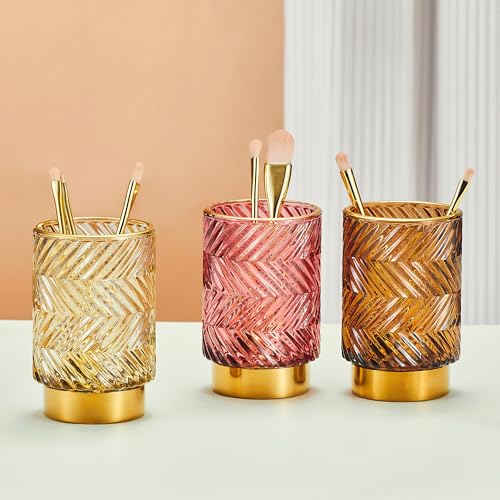 Makeup Brush Holder Organizer,Toothbrush Holders,Desk Pen Pencil Holder,Multifunctional Vintage Glass Brush Cup（A40-4-US） - color: Red
