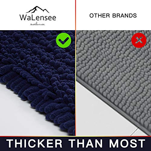 Walensee Bathroom Contour Rug Non Slip Toilet U Shaped Bath Mat (20x24, Navy) Water Absorbent Super Soft Shaggy Chenille Machine Washable Dry Extra Thick Perfect Absorbant Best Plush Carpet - color: Navy, size: 20"x24" Contour Rug