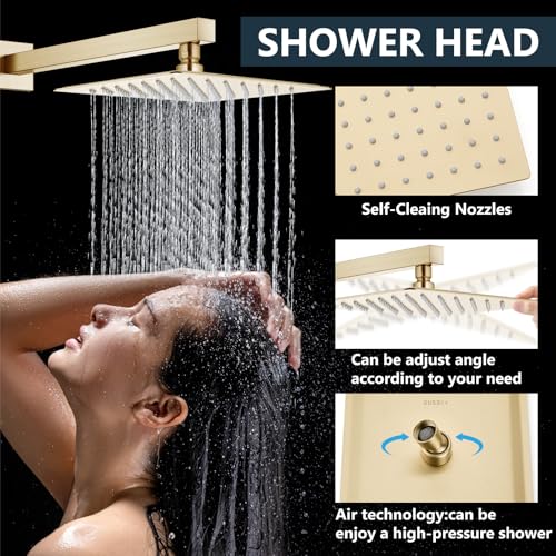 Aolemi Shower Faucet Set Rain Shower System with Handheld Spray Bathroom Shower Combo Rough-in Valve and Shower Trim Kit Included Brushed Gold 8 Inch Wall Mount Shower Head - color: Brushed Gold, size: 8 Inch Wall Mount Shower Head