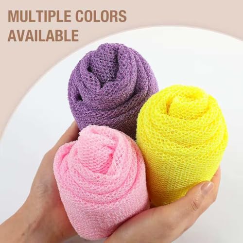 African Net Sponge Extra Long 3 Pieces, Loofah Back Scrubber for Shower, Exfoliating Washcloth & Body Scrubber, 39.37" L x 12.99" W Bath Sponge (Yellow,Pink, Purple) - color: Yellow,pink, Purple