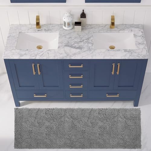 LuxUrux 2-Piece Bathroom Rug Set – Plush Chenille Runner & U-Shaped Toilet Mat, Soft, Absorbent & Non-Slip Design (20x20 U & 27x47 inches, Light Grey) - color: Light Grey, size: 2 Piece Set - X Large