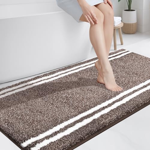 PURRUGS Bathroom Rug Non-Slip Machine Washable 30" x 60", Super Absorbent and Quick Dry Shaggy Microfiber Bath Mat, Extra Soft and Plush Bath Rug for Bathtub, Shower, and Sink, Brown - color: Brown, size: 30" X 60"