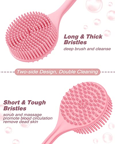 Manmihealth Silicone Back Scrubber (Thick Bristles) & Bath Glove & Face Brush Set (3PCS), Super-Exfoliating & Lathering Body Scrubber, Shower Brush, Face Scrubber Combination, with a Free Hook (Pink) - color: Pink, size: Thick Bristles Set