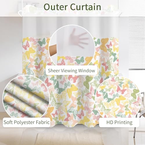 Butterfly No Hook Shower Curtain with Snap in Liner Set 71x74 in | Boho Modern Abstract Pastel Colorful Cute Butterfly Girly Shower Curtain for College Dorm Hotel Apartment Bathroom Bathtub - color: Boho Butterfly