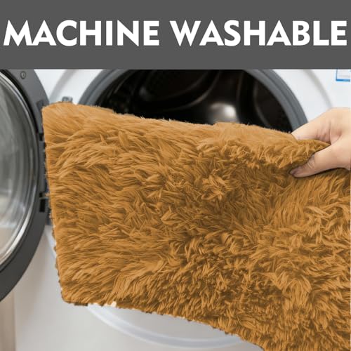 RUN HELIX Shaggy Bathroom Rugs Sets 3Piece Bath Mat for Bathrom Non-Slip Bathrom Mats Water Absorbent Bath Rug Floor Mats Soft Washable Shower Rug with U-Shaped Contour Rug Toilet Lid Cover Brown - color: Brown