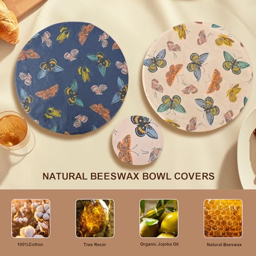 Reusable Bowl Covers for Bread Proofing - Beeswax Bowl Covers Reusable 3 Set, Cotton Blend Stretch Design, Fits 4-13 Inch Bowls, Shower Caps for Sourdough Bread（Butterfly） - color: Butterfly