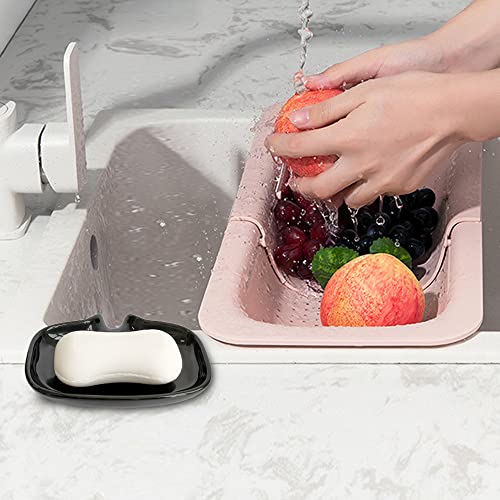 Multi-Color Ceramic Soap Dish for Kitchen or Bathroom, Easy to Clean, Self Draining Soap Holder, Keeps Soap Dry (Black) - color: Black