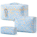 HBselect Quilted Makeup Bag, 3PCS Cotton Large Travel Makeup Bag, Cute Floral Coquette Make up Bag Cosmetic Bag Toiletry Bag for Women Girls - color: A-3PCS-Daisy
