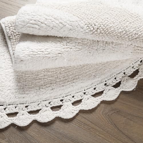 Savi Home Half Moon Circle Bohemian Bathroom Rug with Handwoven Chrochet Border, Beautifully Handcrafted 100% Cotton Mat - 22x42, Half Round Bedroom Rug, Boho Bathroom Décor,Machine Washable -White - color: White, size: 1'10" x 3'6" (Semicircular)