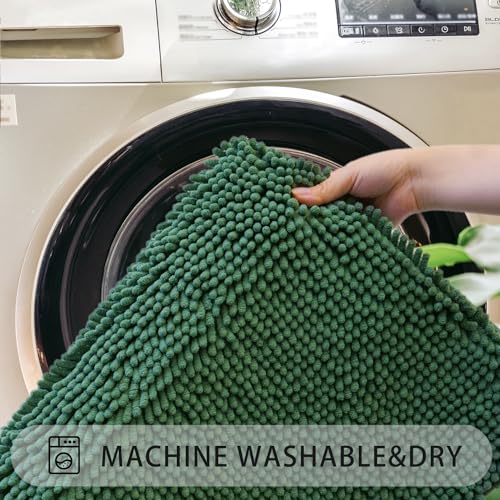 U-Shaped Toilet Rug, Chenille Contour Bathroom Mat, Non-Slip PVC Backing, Machine Washable, 20x20, Dark Green - color: Dark Green, size: 1'8" x 1'8" (20"x 20"U)
