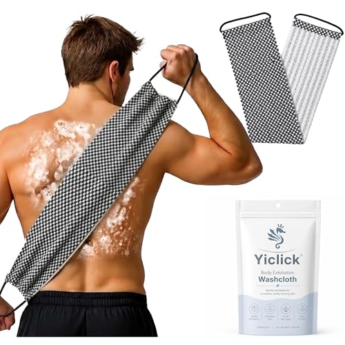 Yiclick Dual-Textured Exfoliating Washcloth Towel - Back Scrubber for Use in Shower Bath, Exfoliating Body Scrubber Exfoliator, Japanese Exfoliate Loofah Lufa Sponge Wash Cloth for Women Men - color: Grey