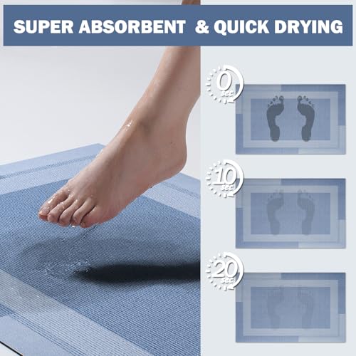 YDKGL Non Slip Long Bath Mat Bathroom Runner, Rubber Backing Ultra Thin Bathroom Rugs Fit Under Door Quick Dry Super Absorbent Washable Bath Rug Shower Mat for Bathtub Sink Floor, Blue 17"x47" - color: A- Blue, size: 17” x 47“