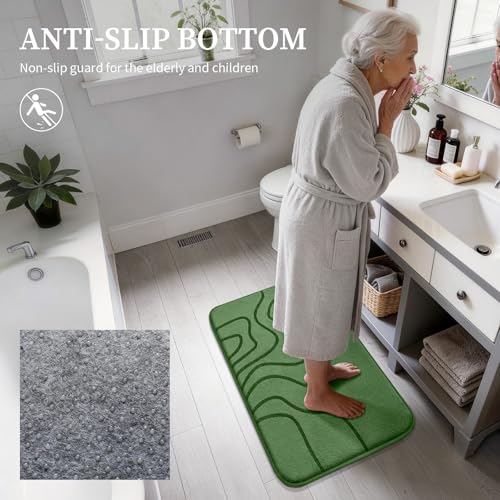 YIHOUSE Memory Foam Bathroom Rugs Sets 2 Piece - Extra Thick Ultra Soft Absorbent Bath Mat Set, Non-Slip Machine Washable Bath Rugs for Bathroom, Tub & Shower, Home Decor (32"x20"+24"x17",Olive Green) - color: Olive Green, size: 1'5" x 2'8" (17"x24"+20"x3